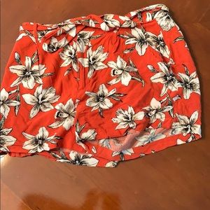 F21 Orange Floral Shorts